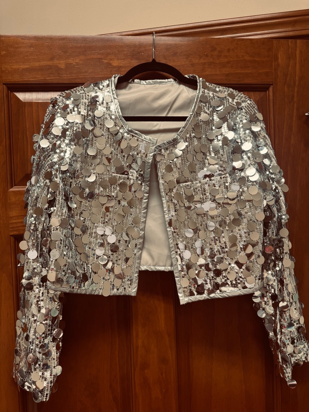 Sequin Cropped Jacket - Silver
